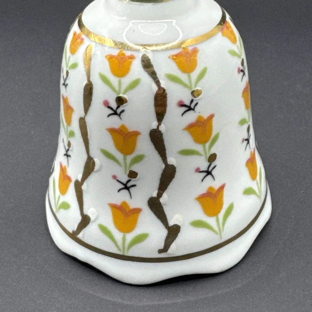 VTG Enesco Yellow Tulip Flowers with gold‎ trim Collector Dinner Bell
